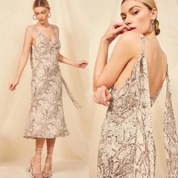 Reformation Python Snake Venezia Midi Dress Size 4 - Picture 2 of 15